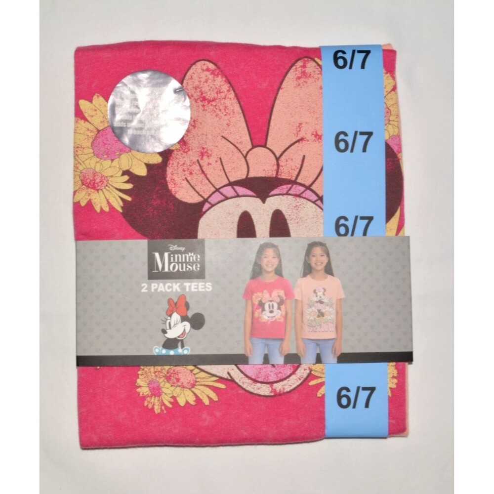 Disney Minnie Mouse Girls 2 Pack T-Shirts Pink Red Graphic Tees Size 6/7 NWT